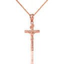 Solid Rose Gold INRI Jesus of Nazareth Crucifix with Wooden Texture Pendant Necklace (Small)