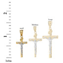 Solid Two Tone Yellow Gold INRI Jesus of Nazareth Crucifix with Wooden Texture Pendant Necklace (Small)