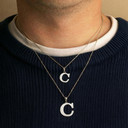 .925 Sterling Silver Personalized Letter "A-Z" Initial Pendant Necklace (Available in Small/Large)