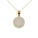 Micro-Pave Cubic Zirconia Circle Pendant Necklace in Yellow Gold