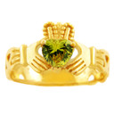 Gold Claddagh Trinity Band Ring with Peridot Birthstone.  Available in your choice of 14k or 10k gold.