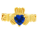 Claddagh Trinity Band Ring in Gold with Sapphire Birthstone.  Available in 14k and 10k Gold.