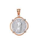 Solid Two Tone Rose Gold Saint Andrew Pray For Us Diamond Circular Frame Pendant Necklace