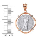 Solid Two Tone Rose Gold Saint Andrew Pray For Us Diamond Circular Frame Pendant Necklace