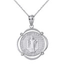 Solid White Gold Saint Benito Diamond Circular Frame Pendant Necklace