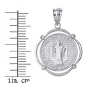 Solid White Gold Saint Benito Diamond Circular Frame Pendant Necklace