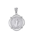 Sterling Silver Saint Benito CZ Circular Frame Pendant Necklace