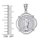 Solid White Gold Saint Gabriel Pray For Us Diamond Circular Frame Pendant Necklace