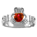 White Gold Claddagh Trinity Band with Ruby Red  CZ Heart