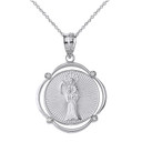 Sterling Silver Santa Muerte CZ Circular Frame Pendant Necklace