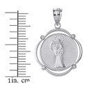 Sterling Silver Santa Muerte CZ Circular Frame Pendant Necklace