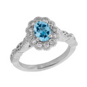 Vintage Style Genuine Blue Topaz Stone Ring in Sterling Silver