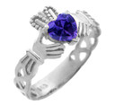 White Gold Claddagh Ring with Amethyst CZ Heart