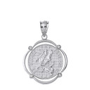 Sterling Silver Saint George Pray For Us CZ Circular Frame Pendant Necklace