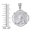 Solid White Gold Saint Nectarios Diamond Circular Frame Pendant Necklace