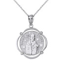 Sterling Silver Saint Patrick CZ Circular Frame Pendant Necklace
