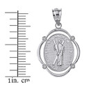 Solid White Gold Saint Andrew Pray For Us Diamond Oval Frame Pendant Necklace