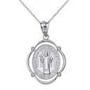 Sterling Silver Saint Benito CZ Oval Frame Pendant Necklace