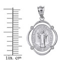 Sterling Silver Saint Benito CZ Oval Frame Pendant Necklace