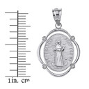 Solid White Gold Saint Francis Pray For Us Diamond Oval Frame Pendant Necklace