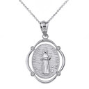 Sterling Silver Saint Francis Pray For Us CZ Oval Frame Pendant Necklace