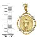 Solid Yellow Gold Saint Lazarus Pray For Us Diamond Oval Frame Pendant Necklace