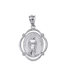 Solid White Gold Saint Lazarus Pray For Us Diamond Oval Frame Pendant Necklace