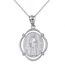 Solid White Gold Saint Peter Pray For Us Diamond Oval Frame Pendant Necklace