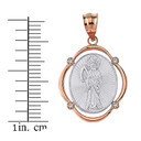 Solid Two Tone Rose Gold Santa Muerte Diamond Oval Frame Pendant Necklace