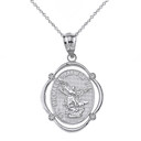 Sterling Silver Saint Michael Pray For Us CZ Oval Frame Pendant Necklace