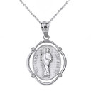 Sterling Silver Saint Jude Pray For Us CZ Oval Frame Pendant Necklace