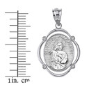 Solid White Gold Saint Joseph Pray For Us Diamond Oval Frame Pendant Necklace