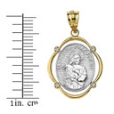 Solid Two Tone Yellow Gold Saint Joseph Pray For Us Diamond Oval Frame Pendant Necklace