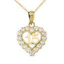 Yellow Gold 15 Años Quinceañera Heart Pendant Necklace with Cubic Zirconia
