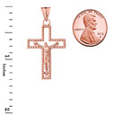 Beaded Open Crucifix Cross Pendant Necklace in Rose Gold