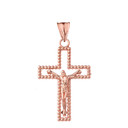 Beaded Open Crucifix Cross Pendant Necklace in Rose Gold