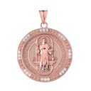 Two Sided Diamond Saint Benedict Medallion Pendant Necklace in Rose Gold