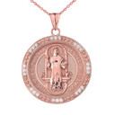 Two Sided Saint Benedict Medallion Pendant Necklace in Rose Gold
