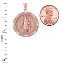 Two Sided Saint Benedict Medallion Pendant Necklace in Rose Gold