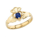 Sapphire Birthstone Claddagh with Crown Ring in Gold