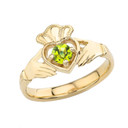 Peridot Birthstone Claddagh with Crown Ring in Gold