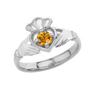 Birthstone Claddagh with Crown Ring in Sterling Silver