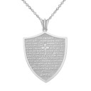 The Lords Prayer Shield Medallion Pendant Necklace in White Gold