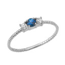 Chic Genuine Sapphire & White Topaz Roped Ring in White Gold