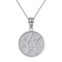 Solid White Gold Wiccan Heptagram Faery Star Circle Pendant Necklace