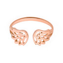 Solid Rose  Gold Dainty Filigree Angel Wings Adjustable Ring