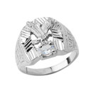 Soaring Eagle Lucky Horseshoe Statement Ring in White Gold with CZ