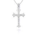 White Gold Fleurie Fleur-de-lis Crucifix Pendant Necklace