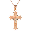 Solid Rose Gold Passion Crucifix with Halo Pendant Necklace