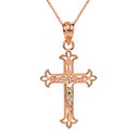 Solid Gold Fleur De Lis Filigree  Pendant Necklace(Available in Yellow/Rose/White Gold)